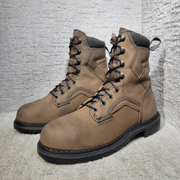 Red Wing Metguard 8" Men's Size 9D US Brown Leather Lace up Steel Toe Boots 4435 - Picture 7 of 10